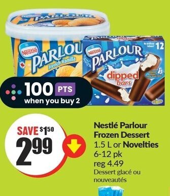 FreshCo Nestlé Parlour Frozen Dessert 1.5 L or Novelties 6-12 pk offer