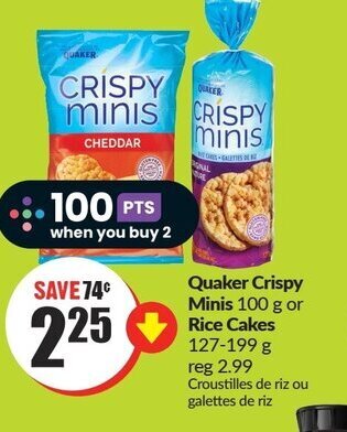 FreshCo Quaker Crispy Minis 100 g or Rice Cakes 127-199 g offer