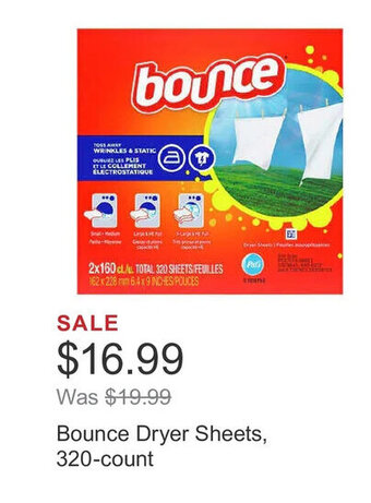 Costco Bounce Dryer Sheets, 320-count offer