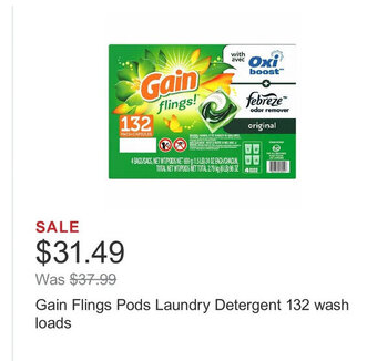 Costco Gain Flings Pods Laundry Detergent 132 wash loads offer