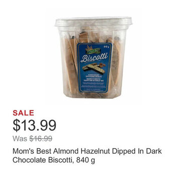 Costco Mom's Best Almond Hazelnut Dipped In Dark Chocolate Biscotti, 840 g offer
