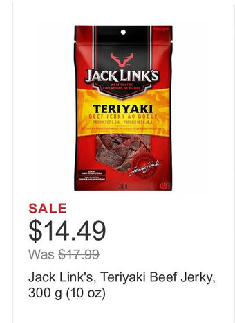 Costco Jack Link's, Teriyaki Beef Jerky, 300 g (10 oz) offer