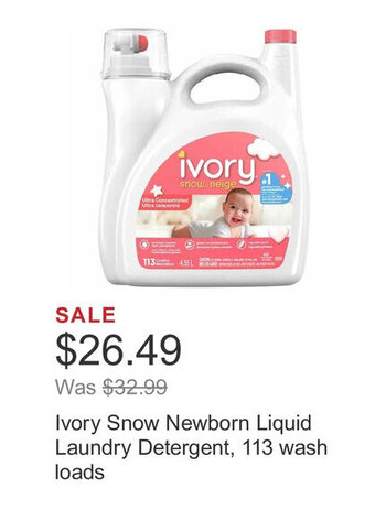Costco Ivory Snow Newborn Liquid Laundry Detergent, 113 wash loads offer