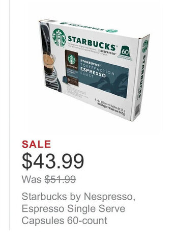 Costco Starbucks by Nespresso, Espresso Single Serve Capsules 60-count offer