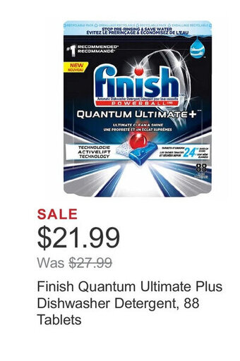 Costco Finish Quantum Ultimate Plus Dishwasher Detergent, 88 Tablets offer