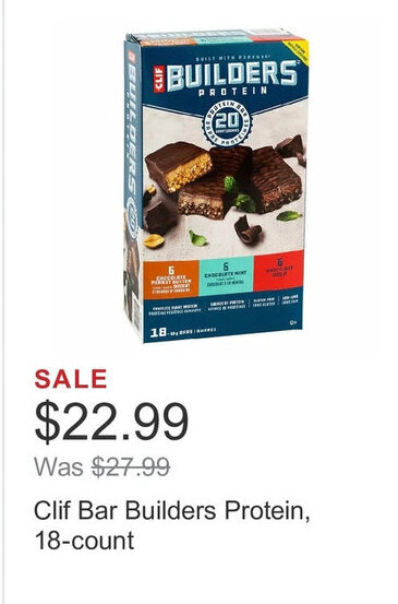 Costco Clif Bar Builders Protein, 18-count offer