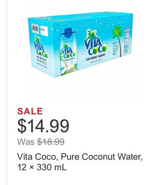 Costco Vita Coco, Pure Coconut Water, 12 x 330 mL offer