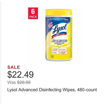 Costco Lysol Advanced Disinfecting Wipes, 480-count offer