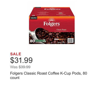 Costco Folgers Classic Roast Coffee K-Cup Pods, 80 count offer