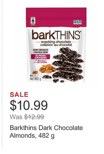 Costco Barkthins Dark Chocolate Almonds, 482 g offer