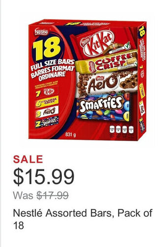 Costco Nestlé Assorted Bars, Pack of 18 offer