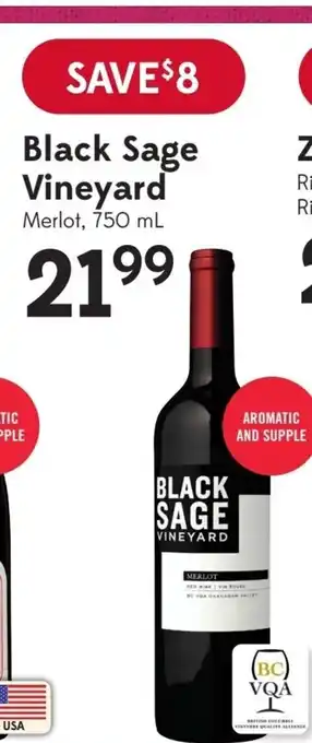 Sobeys Black Sage Vineyard Merlot, 750 mL offer