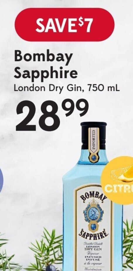 Sobeys Bombay Sapphire London Dry Gin, 750 mL offer