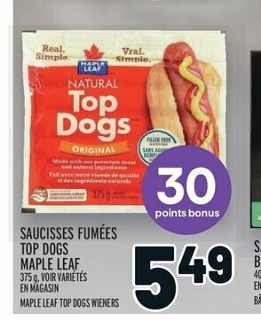 Metro SAUCISSES FUMÉES TOP DOGS MAPLE LEAF offer