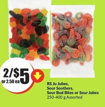 FreshCo RS Ju Jubes, Sour Soothers, Sour Bud Bites or Sour Jubes 250-400 g Assorted offer