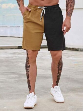 SheIn Extended sizes men two tone drawstring waist denim shorts offer