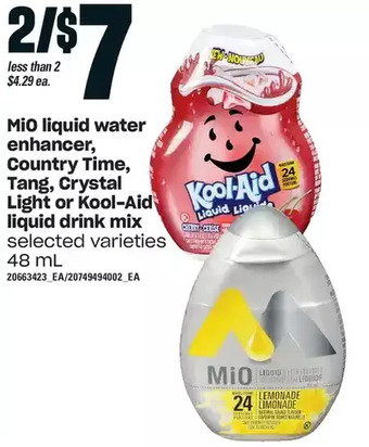 Independent Grocer Mio liquid water enhancer, country time, tang, crystal light or kool-aid liquid drink mix offer