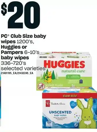 Independent Grocer Pc club size baby wipes, huggies or pampers baby wipes offer