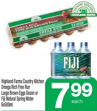 Highland Farms Highland farms country kitchen omega rich free run large brown eggs dozen or fiji natural spring water offer