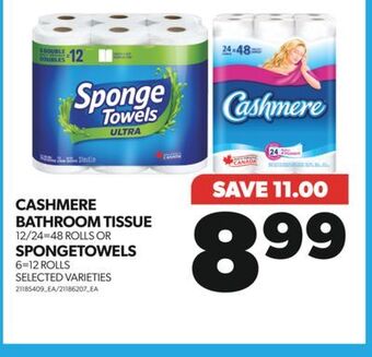 Real Canadian Superstore Cashmere bathroom tissue, 12/24=48 rolls or spongetowels, 6=12 rolls offer