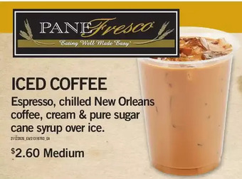 Fortinos Iced coffee espresso, chilled new orleans coffee, cream & pure sugar cane syrup over ice. offer