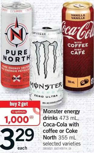 Fortinos Monster energy drinks, coca-cola with coffee or coke north offer