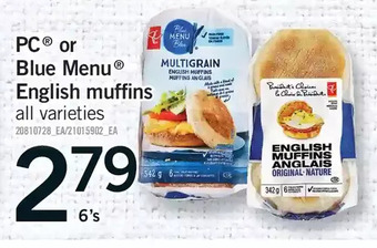 Fortinos Pc or blue menu english muffins offer