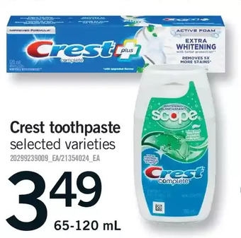 Fortinos Crest toothpaste offer