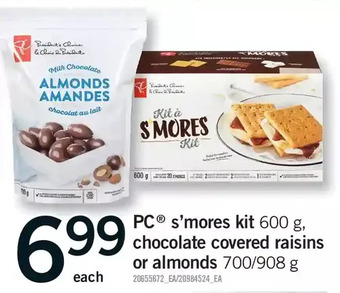 Fortinos Pc s'mores kit chocolate covered raisins or almonds offer