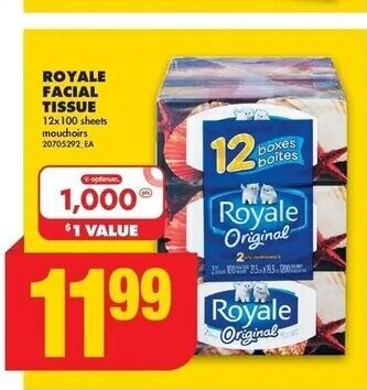 No Frills ROYALE FACIAL TISSUE 12x100 sheets offer
