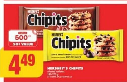 No Frills HERSHEY'S CHIPITS,  180-270 g offer