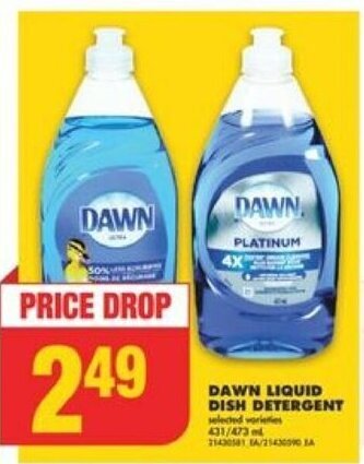 No Frills DAWN LIQUID DISH DETERGENT 431/473 mL offer