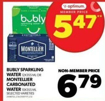 Real Canadian Superstore BUBLY SPARKLING WATER 12X355 ML OR MONTELLIER CARBONATED WATER 10X355 ML offer