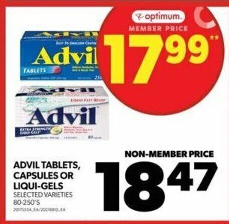Real Canadian Superstore ADVIL TABLETS, CAPSULES OR LIQUI-GELS, 80-250'S offer