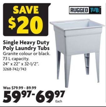 Home Hardware Single heavy duty poly laundry tubs offer