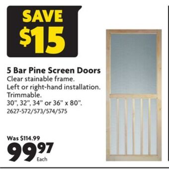 Home Hardware 5 bar pine screen doors offer