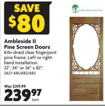 Home Hardware Ambleside ii pine screen doors offer