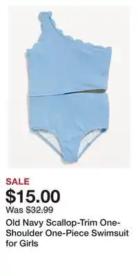 Old Navy Old navy scallop-trim one-shoulder one-piece swimsuit for girls offer