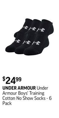 Sport Chek Under armour boys' training cotton no show socks - 6 pack offer