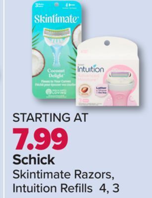 PharmaChoice Schick skintimate razors, intuition refills offer