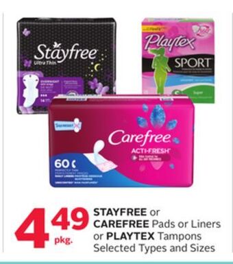 Rexall Stayfree or carefree pads or liners or playtex tampons offer