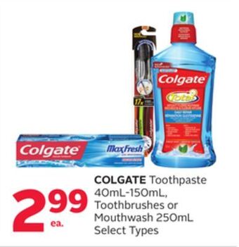 Rexall Colgate toothpaste 40ml-150ml, toothbrushes or mouthwash 250ml offer