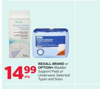 Rexall Rexall brand or option + bladder support pads or underwear offer