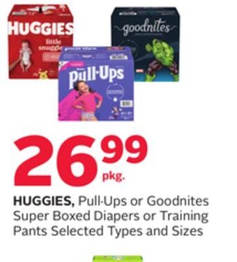 Rexall Huggies, pull. ups or goodnites super boxed diapers or training pants offer