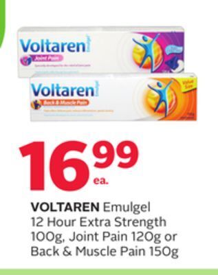 Rexall Voltaren emulgel 12 hour extra strength 100g, joint pain 120g or back & muscle pain 150g offer