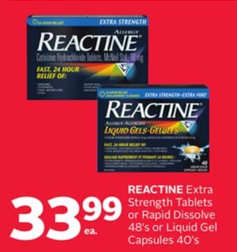 Rexall Reactine extra strength tablets or rapid dissolve 48' s or liquid gel capsules 40' s offer