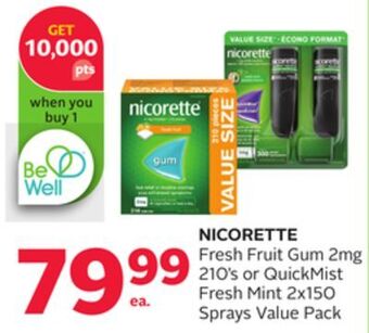 Rexall Nicorette fresh fruit gum 2mg 210' s or quickmist fresh mint 2x150 sprays value pack offer