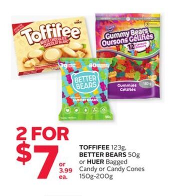 Rexall Toffifee 123g, better bears 50g or huer bagged candy or candy cones 150g-200g offer