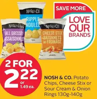 Rexall Nosh & co. potato chips, cheese stix or sour cream & onion rings offer