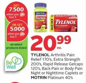 Rexall TYLENOL Arthritis Pain Relief 170's, Extra Strength 200's, Rapid Release Gelcaps 120's, Back Pain or Body Pain offer